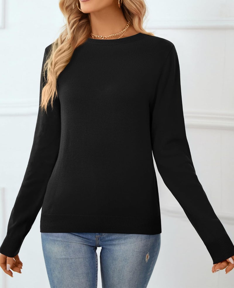 QUALFORT Sweaters for Women Crewneck Sweater 100% Cotton Soft Knit Pullover Tops Black Large - Image 5